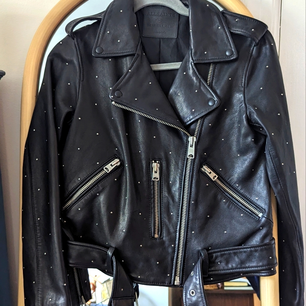 AllSaints Balfern Studded Leather Biker Jacket